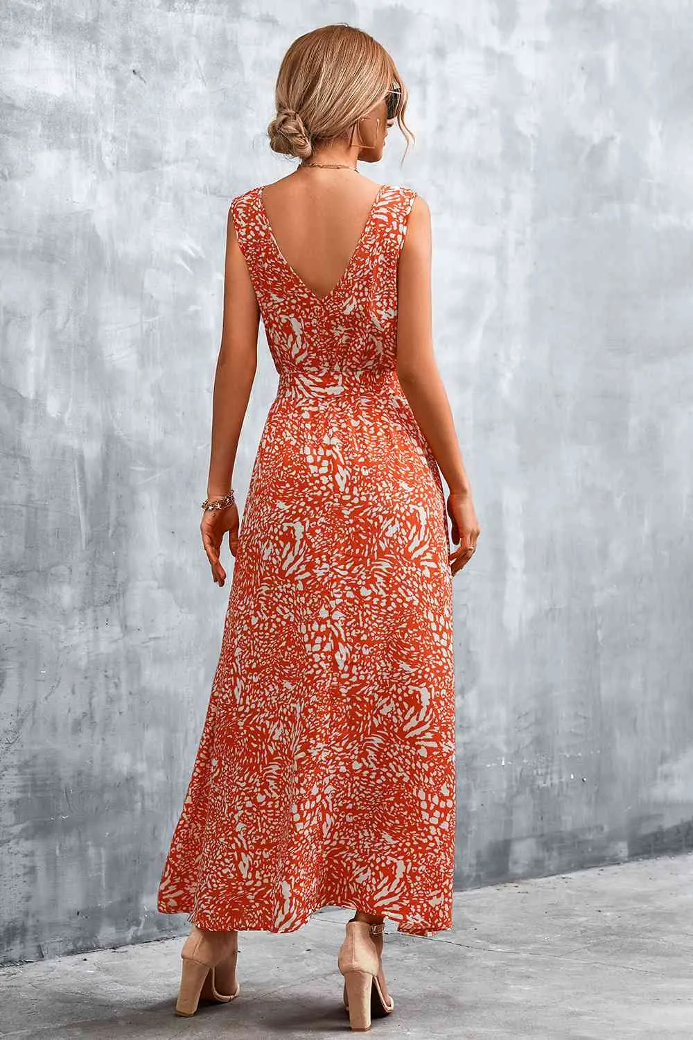 Printed V-Neck Tie Waist Maxi Dress (3 Colors)