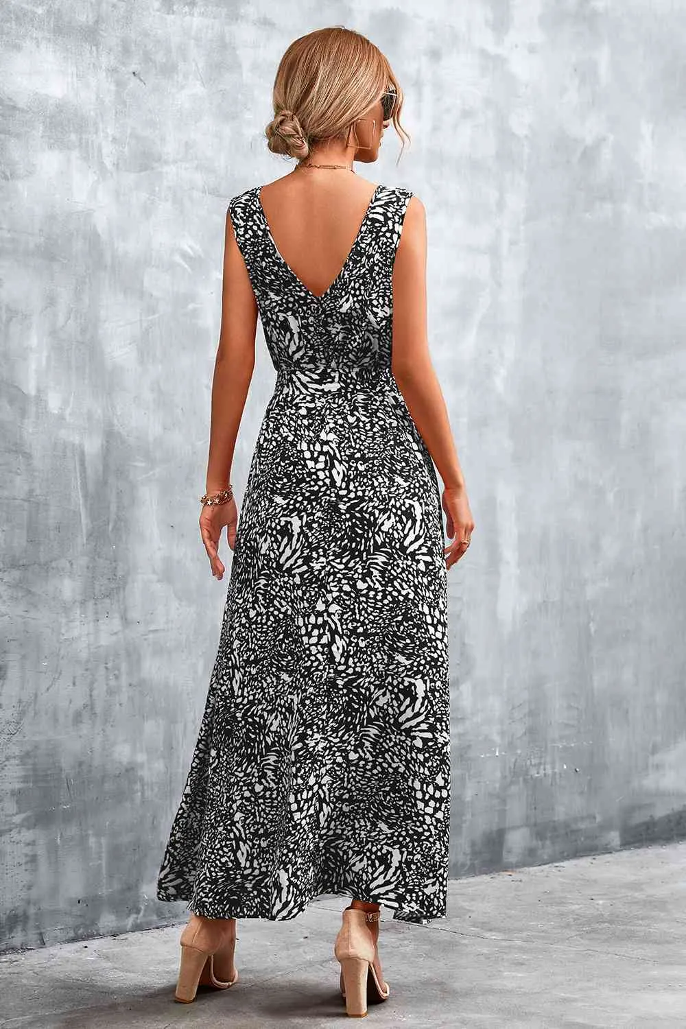Printed V-Neck Tie Waist Maxi Dress (3 Colors)