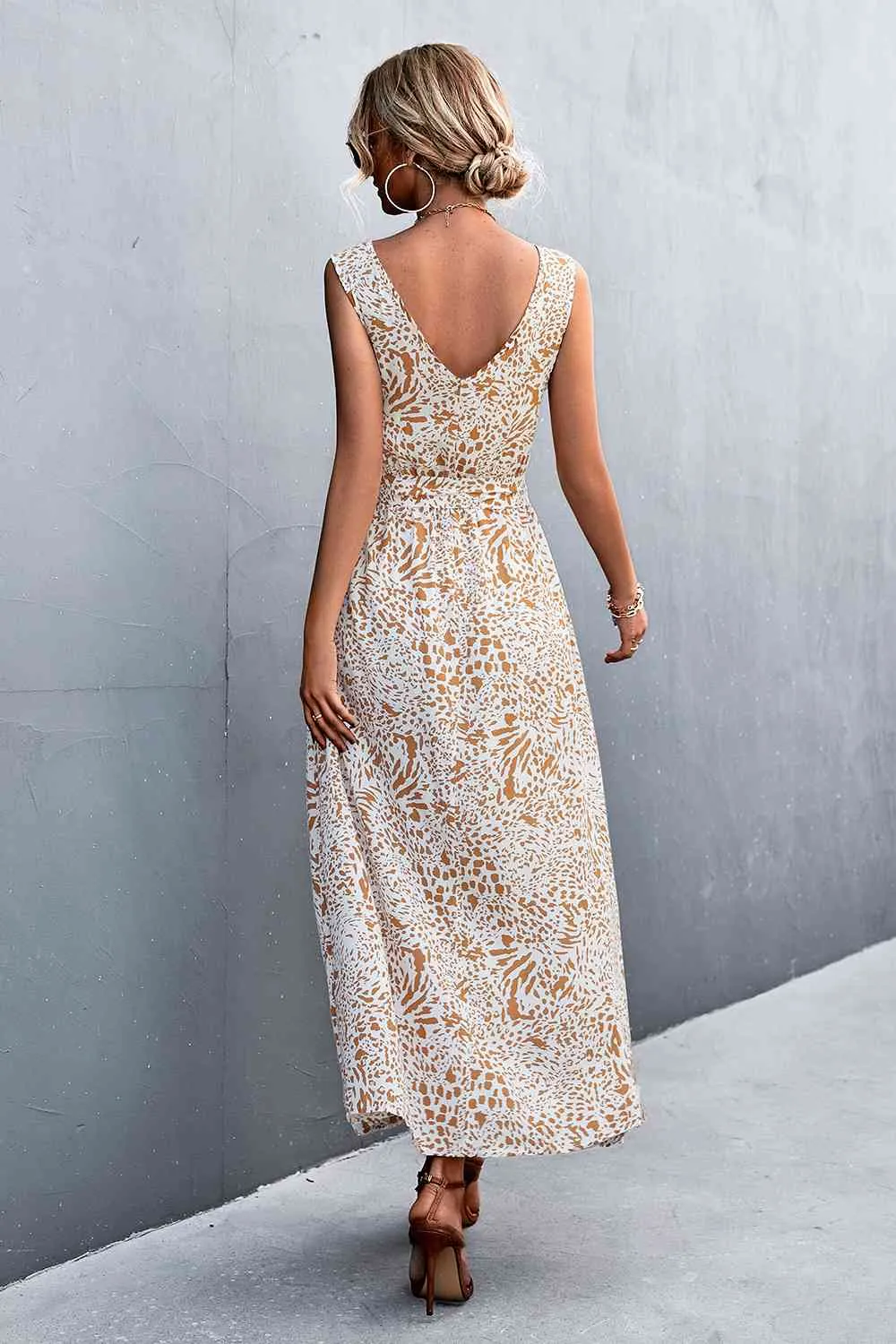 Printed V-Neck Tie Waist Maxi Dress (3 Colors)