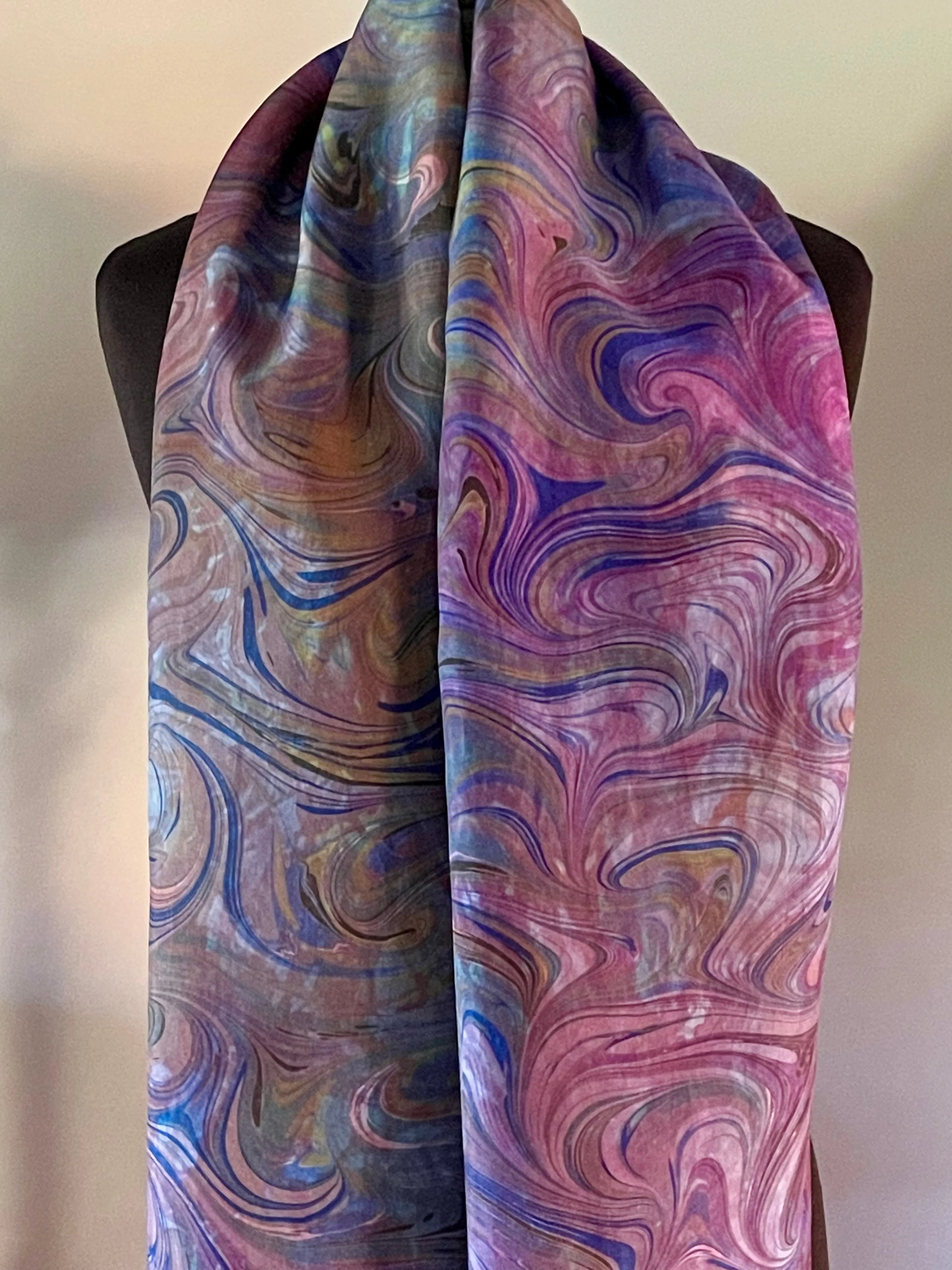 Purple blue dyed and marbled ...  One of a kind original.