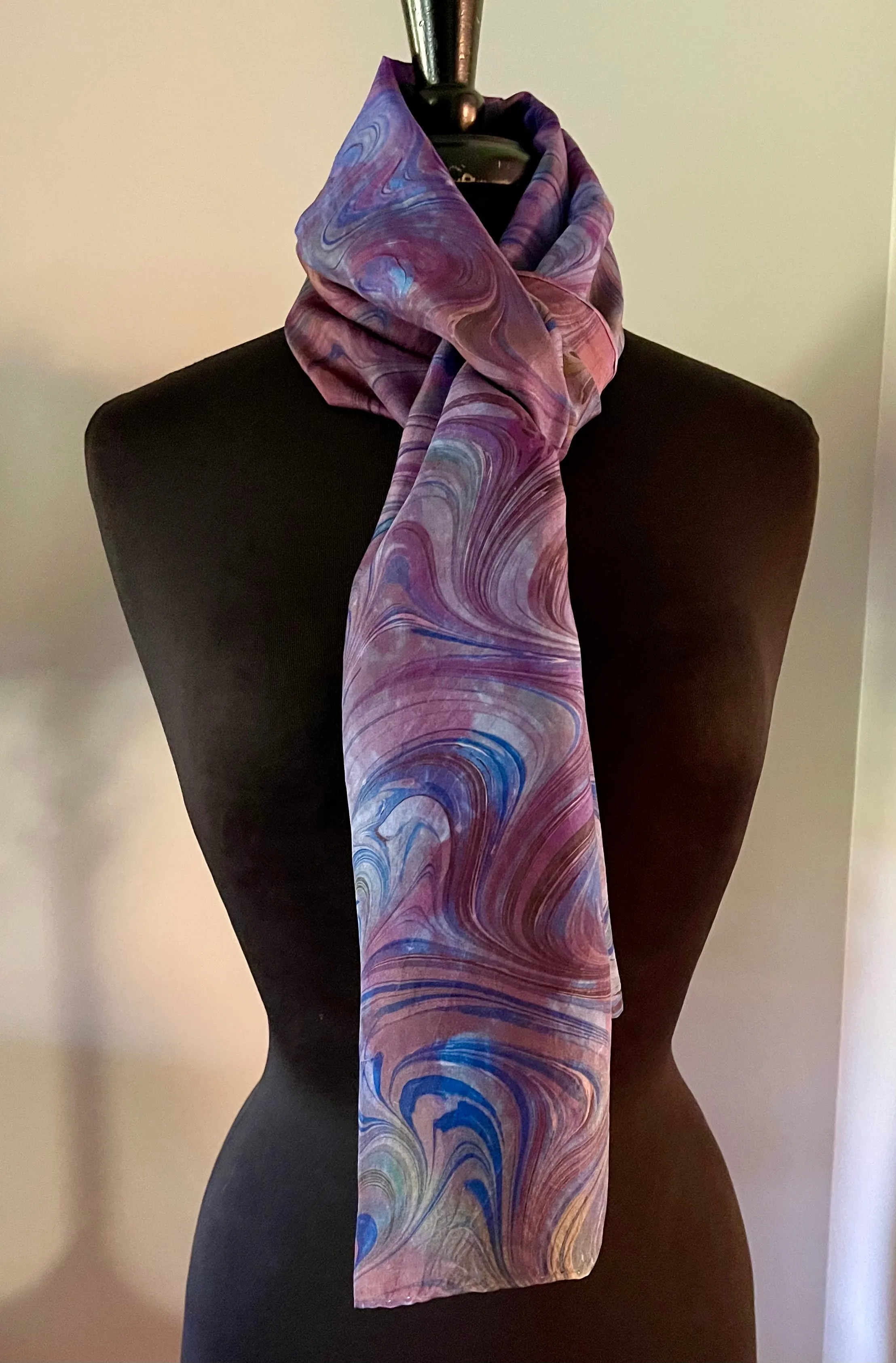 Purple blue dyed and marbled ...  One of a kind original.