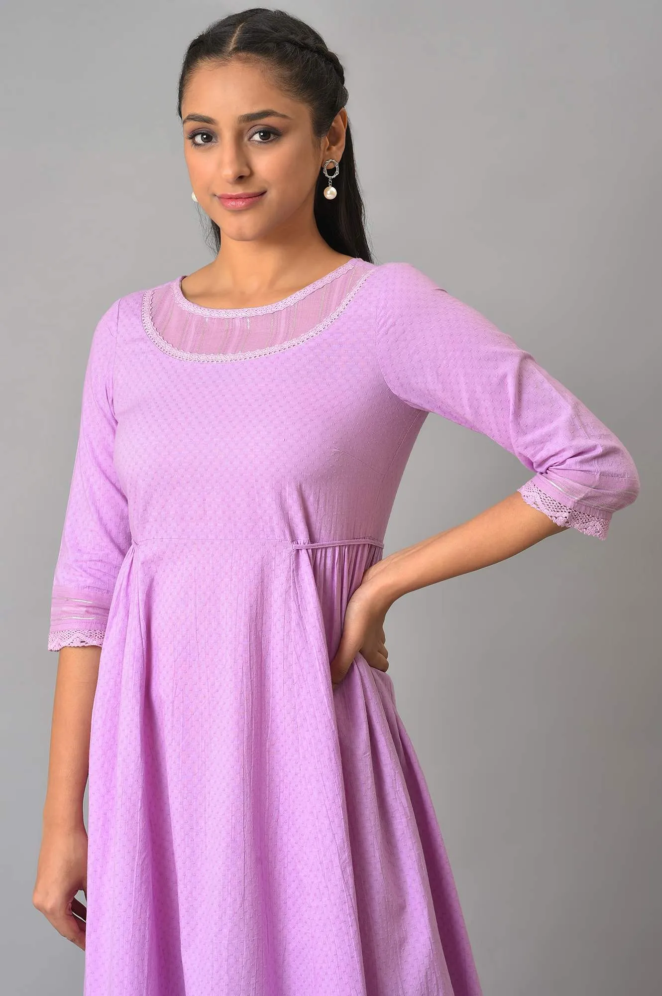 Purple Flared Printed Modern Ethnic Plus Size Dress