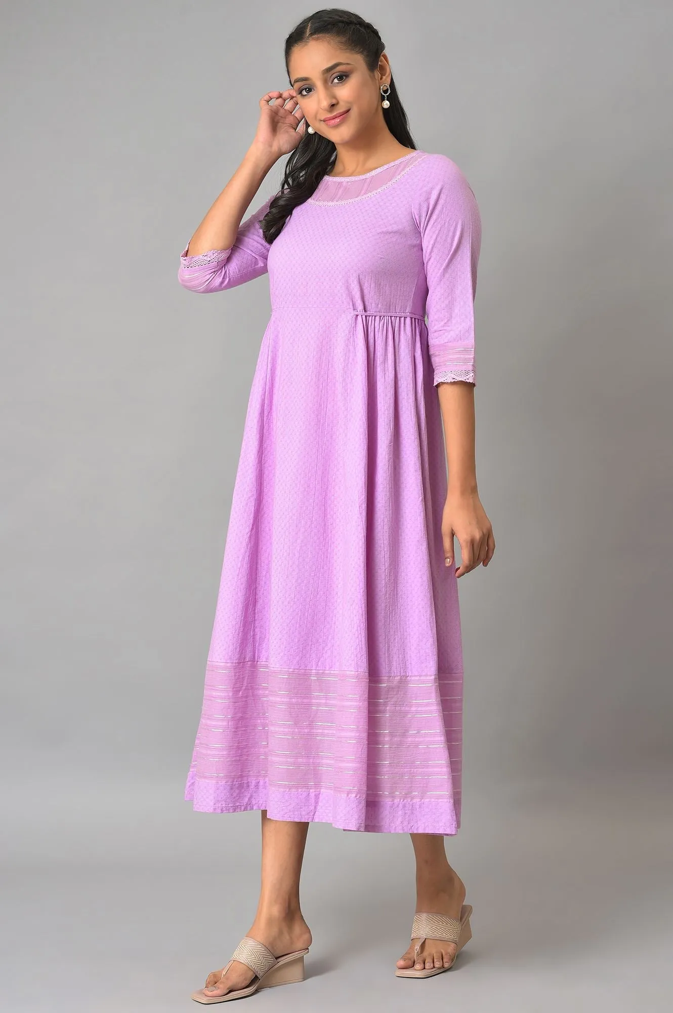 Purple Flared Printed Modern Ethnic Plus Size Dress