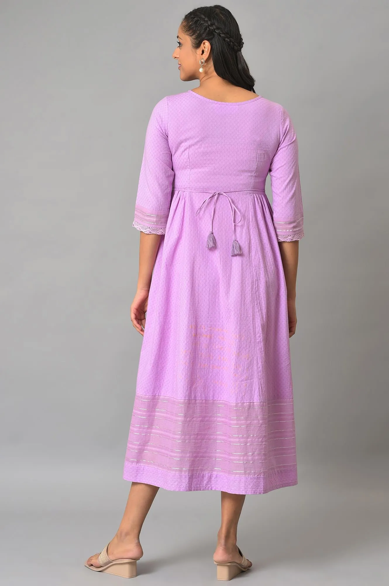 Purple Flared Printed Modern Ethnic Plus Size Dress