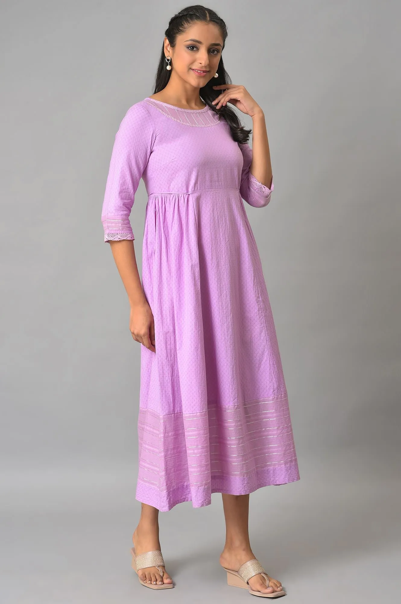 Purple Flared Printed Modern Ethnic Plus Size Dress
