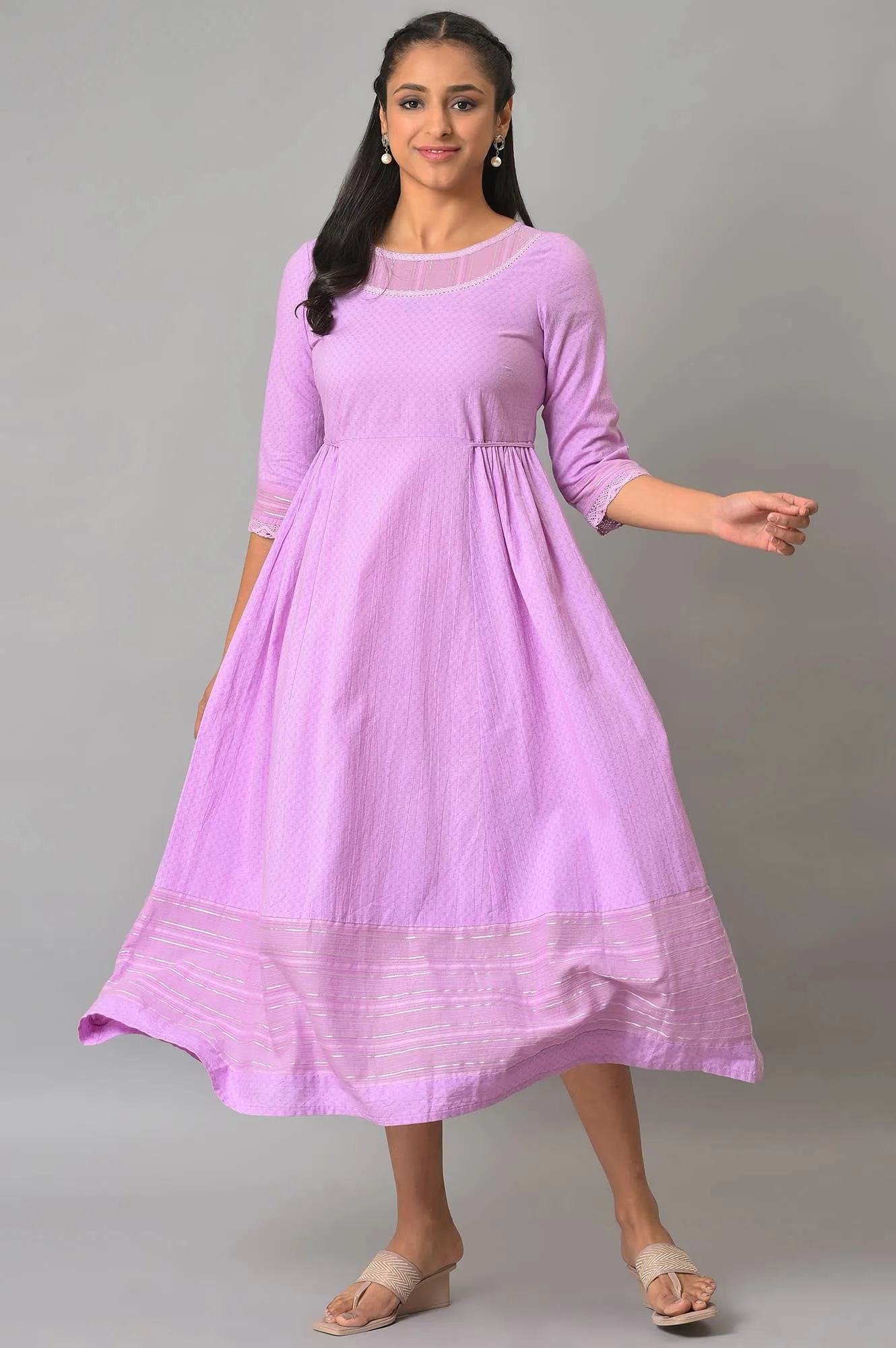 Purple Flared Printed Modern Ethnic Plus Size Dress
