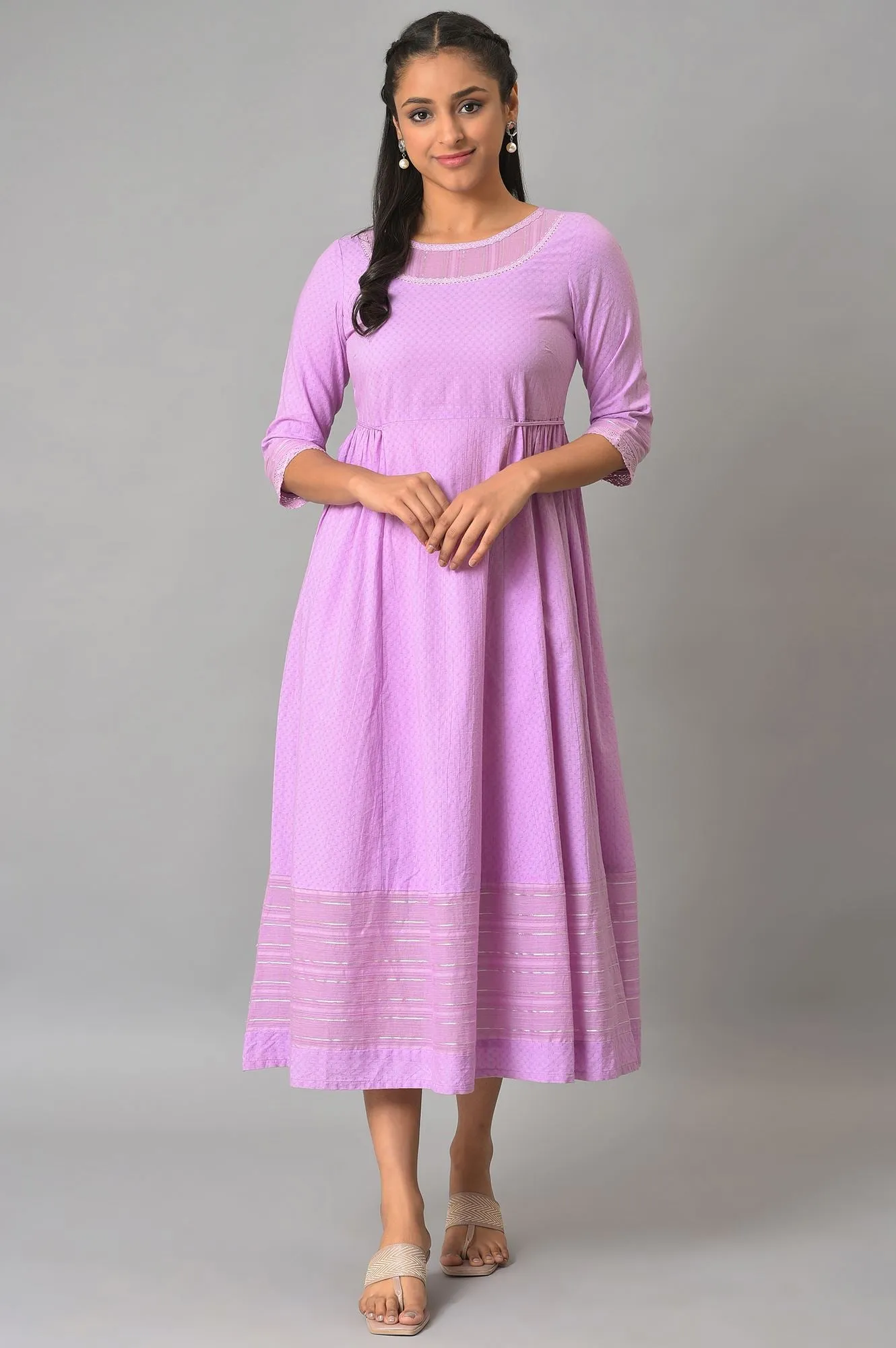 Purple Flared Printed Modern Ethnic Plus Size Dress