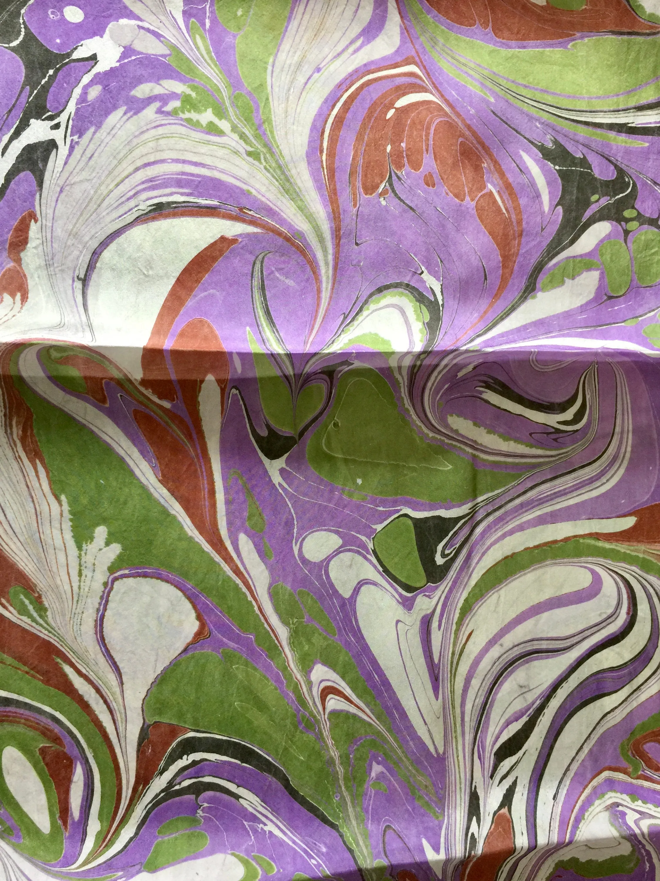 Purple green marbled Habotai Silk 14x72"