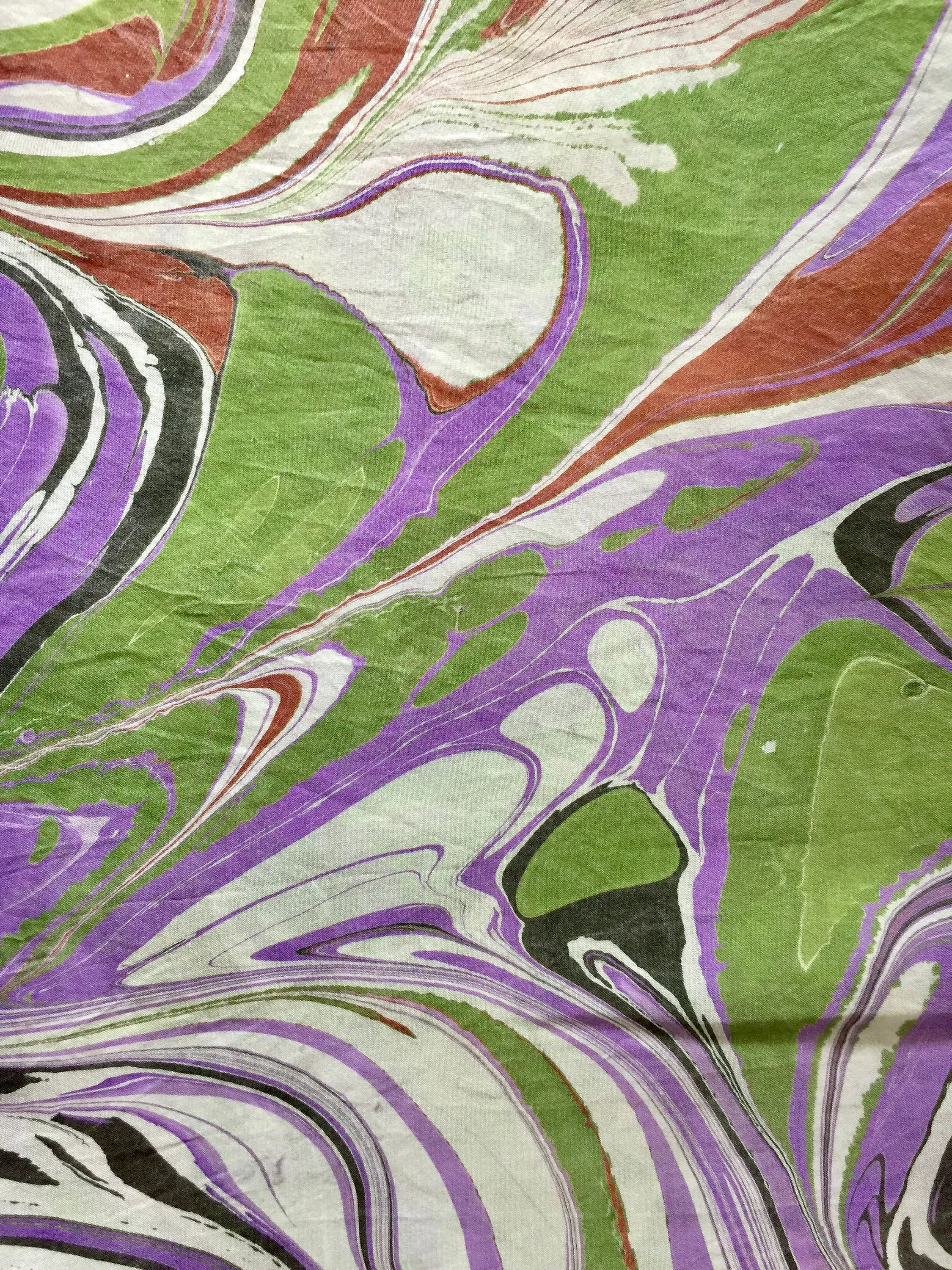 Purple green marbled Habotai Silk 14x72"