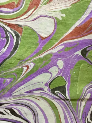 Purple green marbled Habotai Silk 14x72"