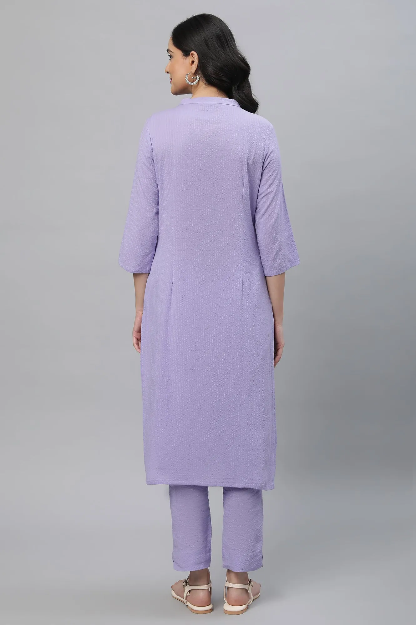 Purple Seer Sucker Embroidered Kurta Co-ord Set
