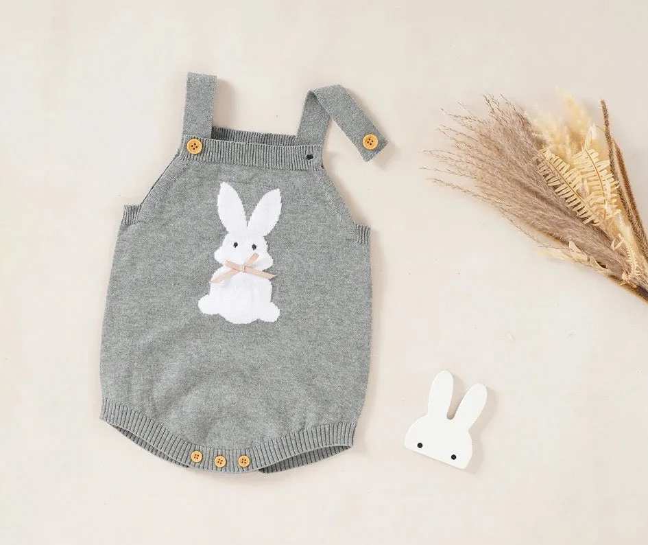 Rabbit Knitted Baby Overalls - Gray