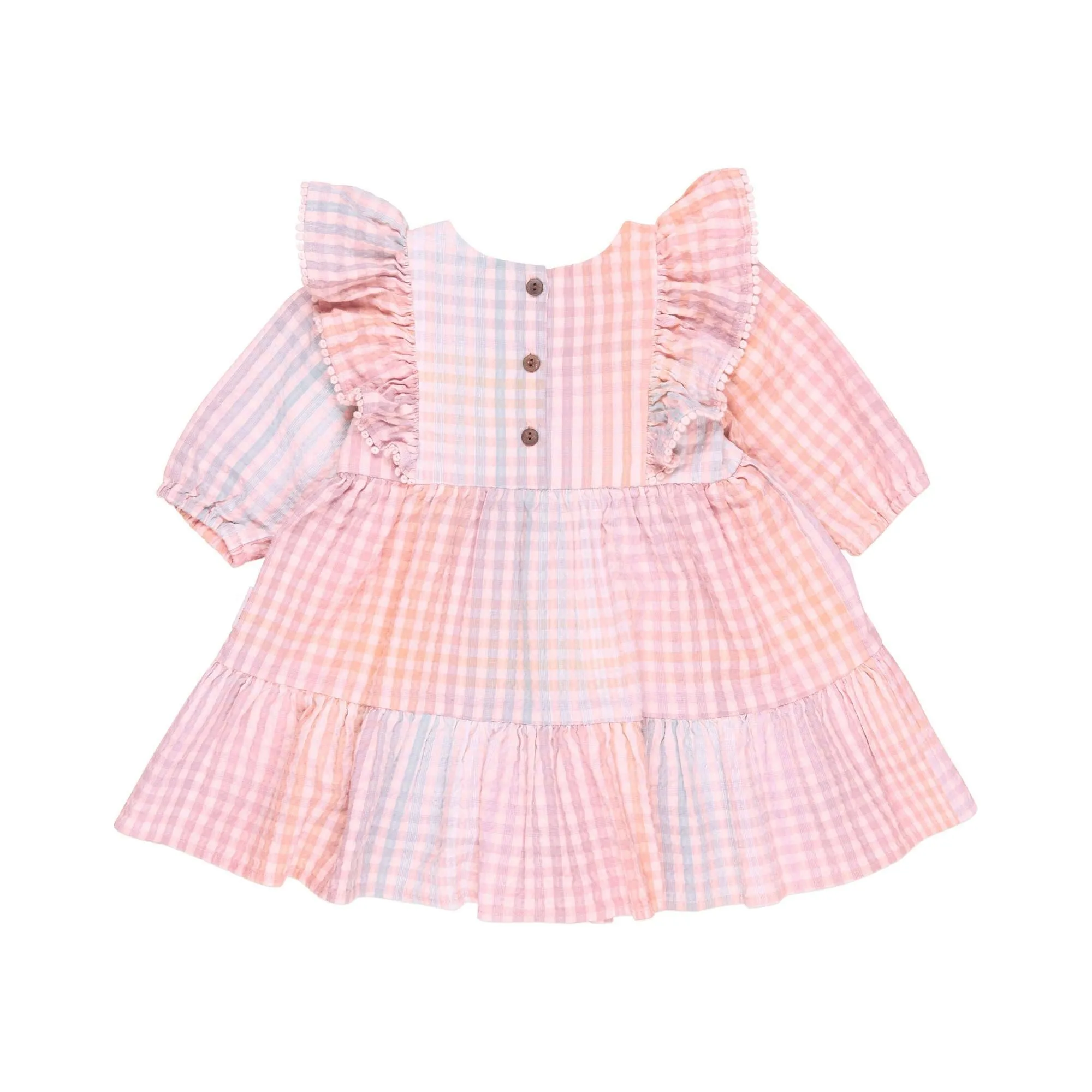Rainbow Check Frill Long Sleeve Dress