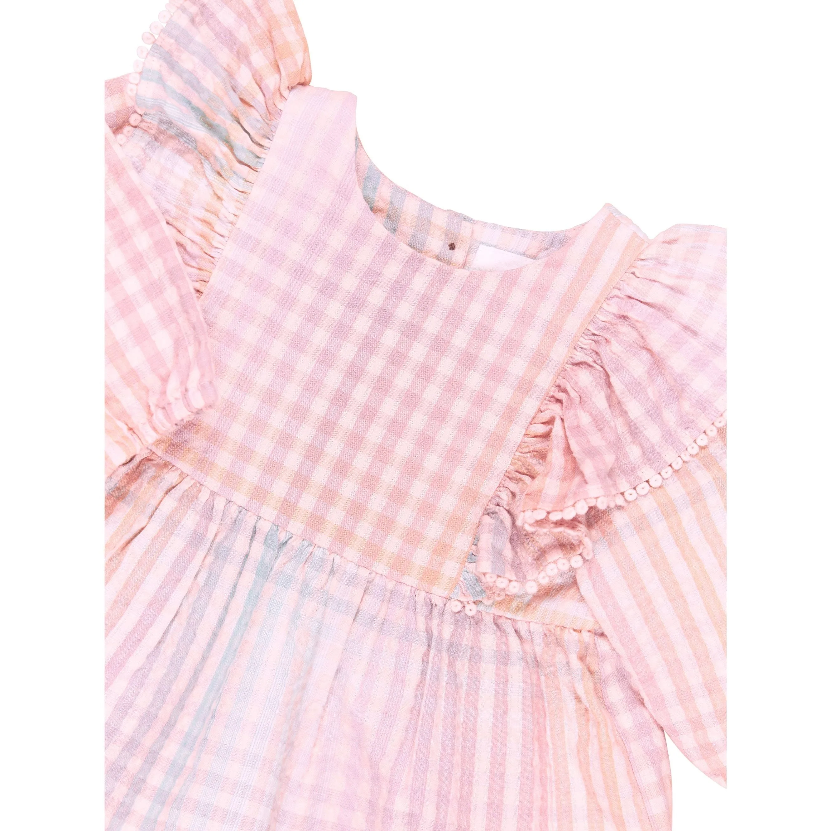 Rainbow Check Frill Long Sleeve Dress