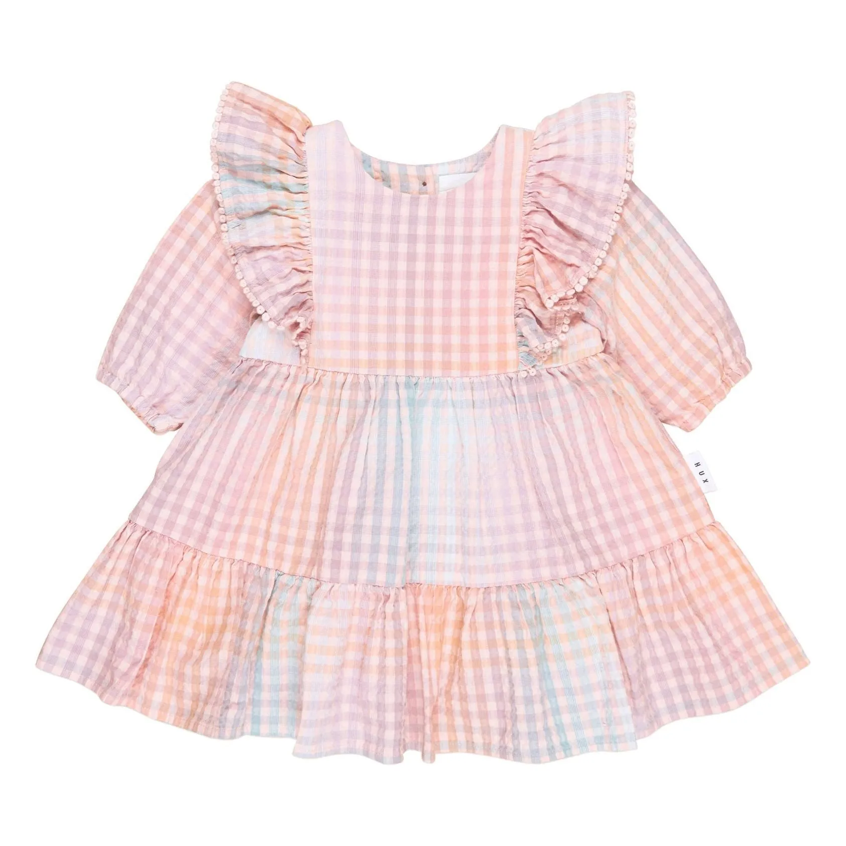 Rainbow Check Frill Long Sleeve Dress