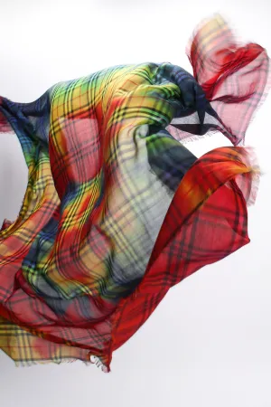 Rainbow Tie Dye Plaid Scarf