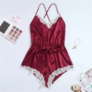 Red satin jumpsuit pajamas