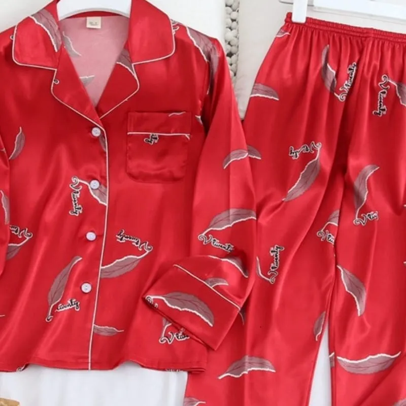 Red Satin Pajama Set