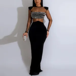 Rhinestone Sheer Mesh Maxi Dress