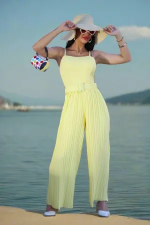 Ärmelloser jumpsuit damen sommer mit weiten Hosen mit Gürtel