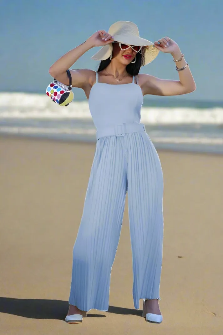 Ärmelloser jumpsuit damen sommer mit weiten Hosen mit Gürtel