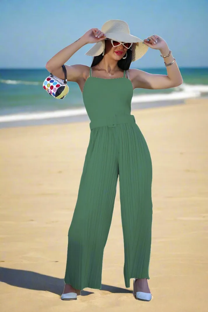 Ärmelloser jumpsuit damen sommer mit weiten Hosen mit Gürtel