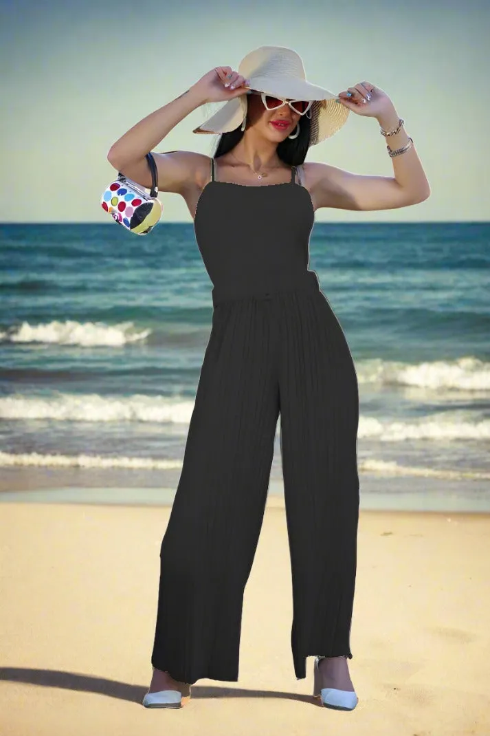 Ärmelloser jumpsuit damen sommer mit weiten Hosen mit Gürtel