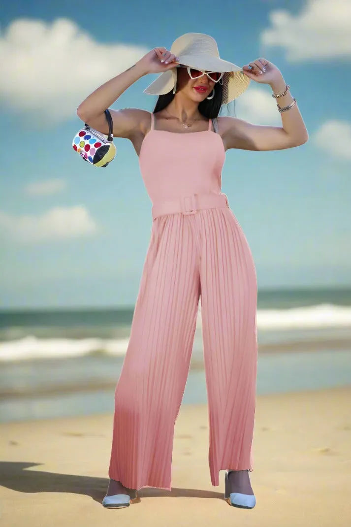 Ärmelloser jumpsuit damen sommer mit weiten Hosen mit Gürtel