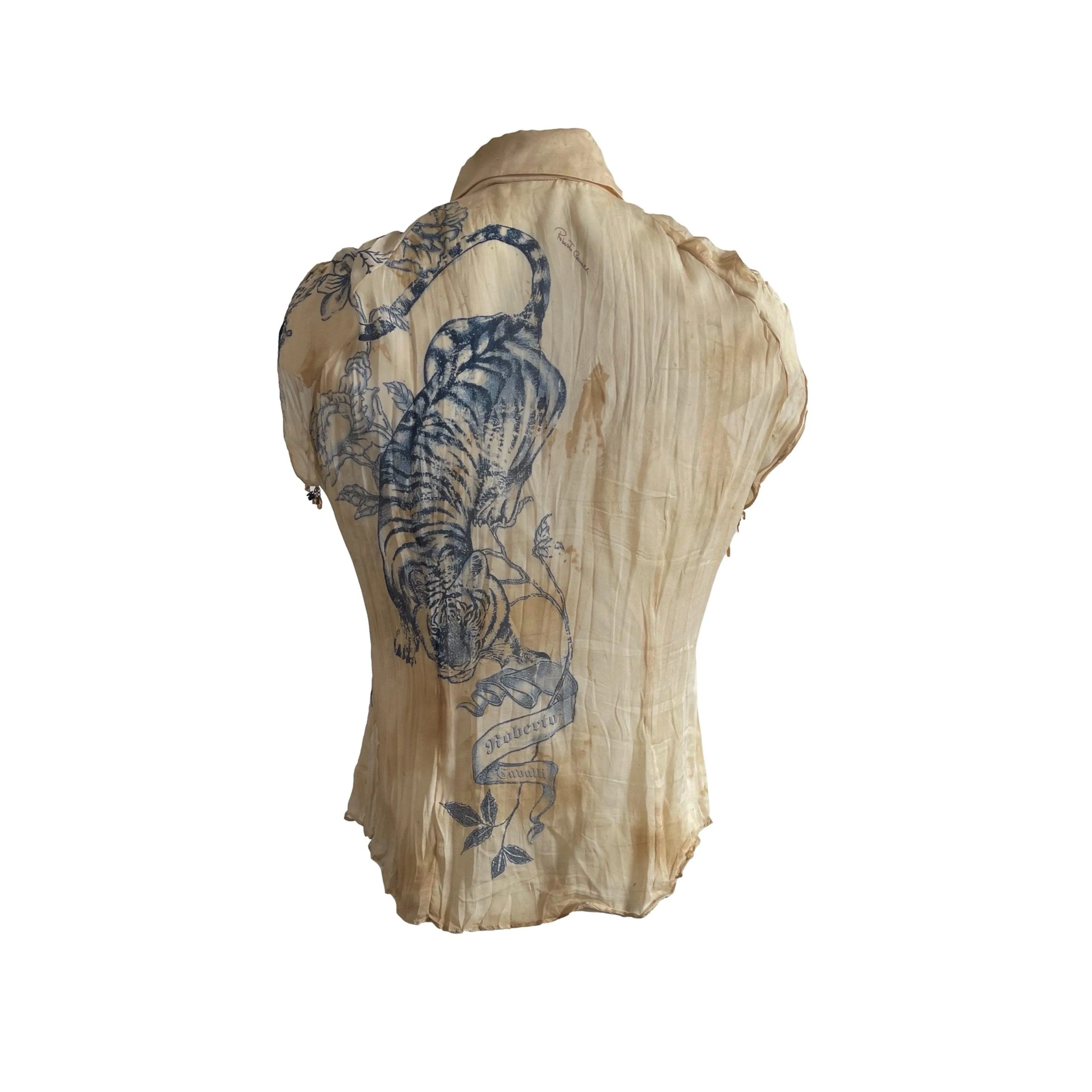 Roberto Cavalli Beige Tattoo Sheer Top