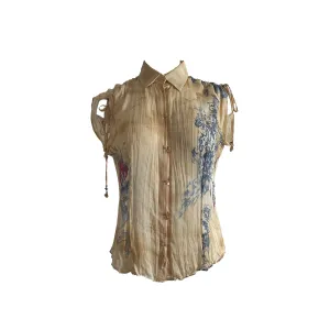 Roberto Cavalli Beige Tattoo Sheer Top