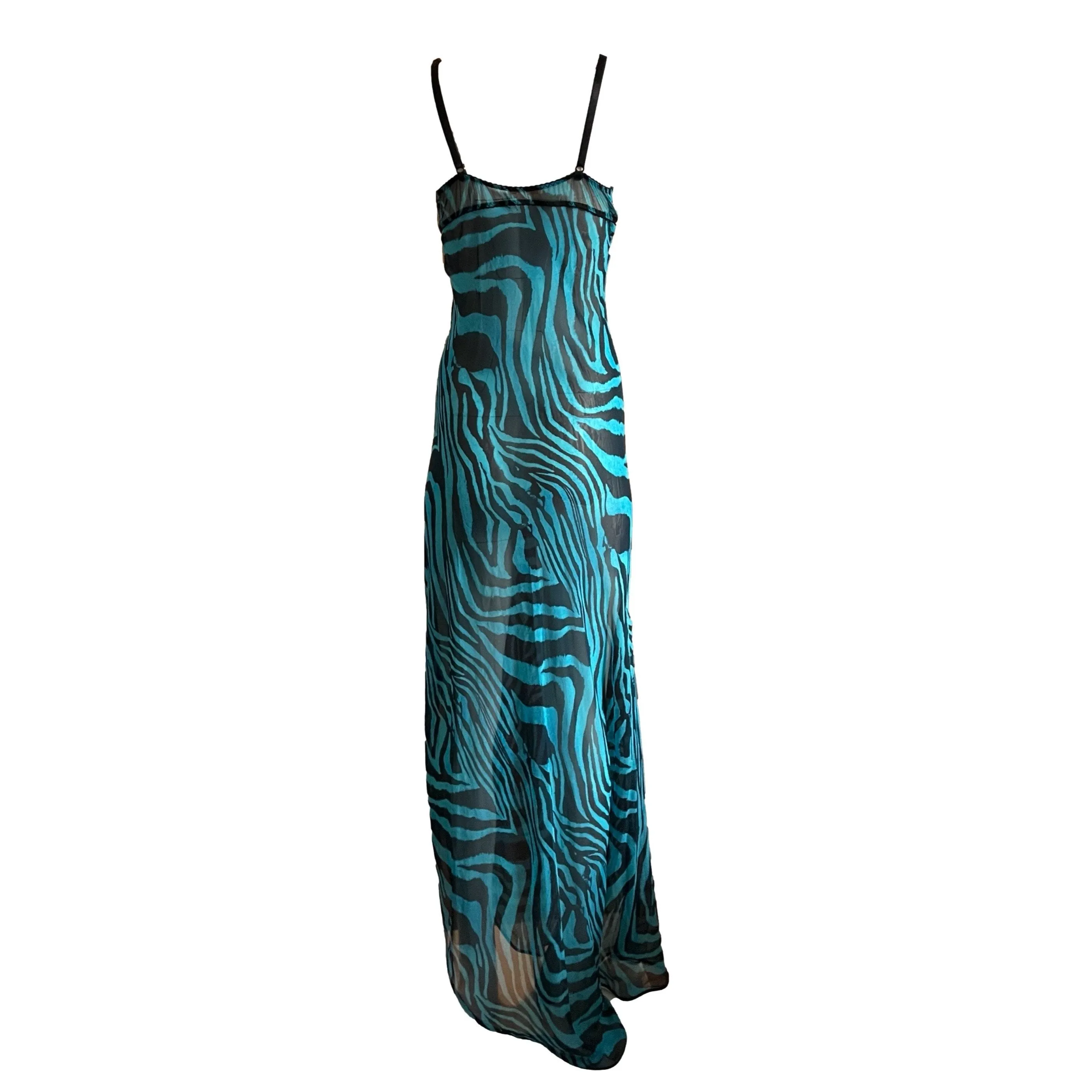Roberto Cavalli Blue Zebra Sheer Dress