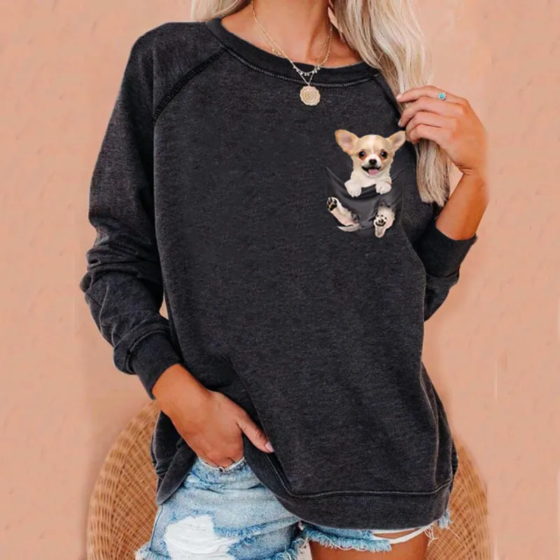 Round Neck Animal Printed T-Shirts Shirts Blouses Sweatshirts