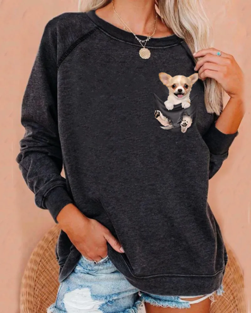 Round Neck Animal Printed T-Shirts Shirts Blouses Sweatshirts