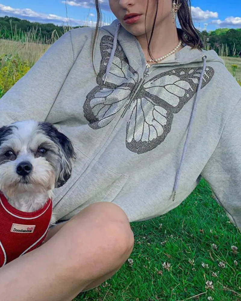 Round Neck Butterfly Beads Shirts Blouses Hoodies Sweatshirts
