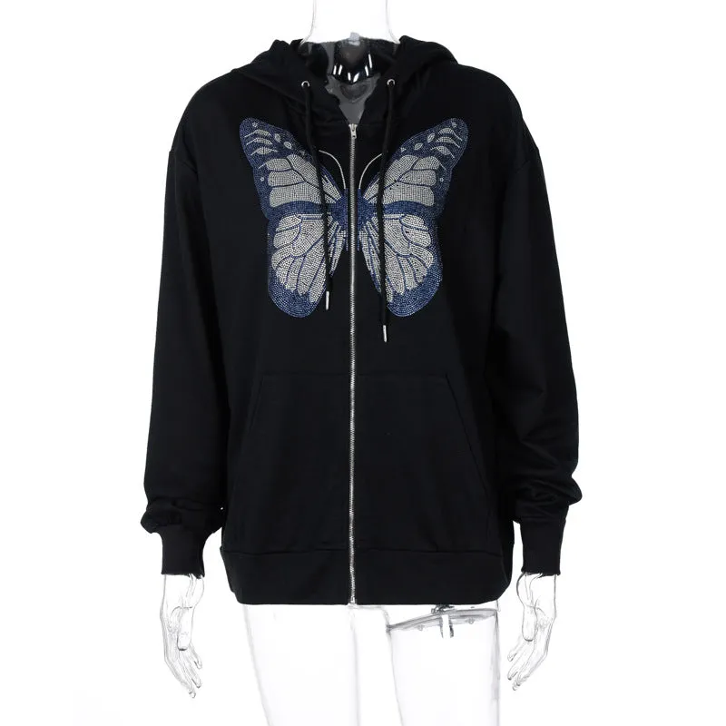 Round Neck Butterfly Beads Shirts Blouses Hoodies Sweatshirts