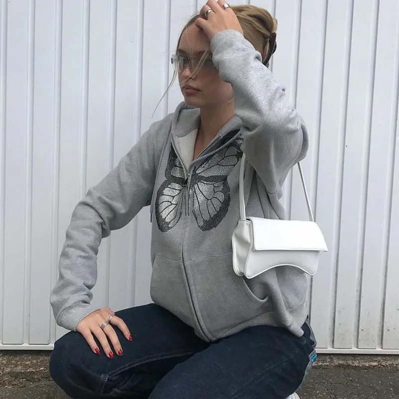 Round Neck Butterfly Beads Shirts Blouses Hoodies Sweatshirts