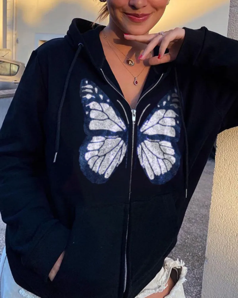 Round Neck Butterfly Beads Shirts Blouses Hoodies Sweatshirts