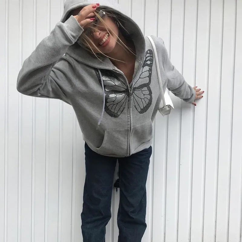 Round Neck Butterfly Beads Shirts Blouses Hoodies Sweatshirts