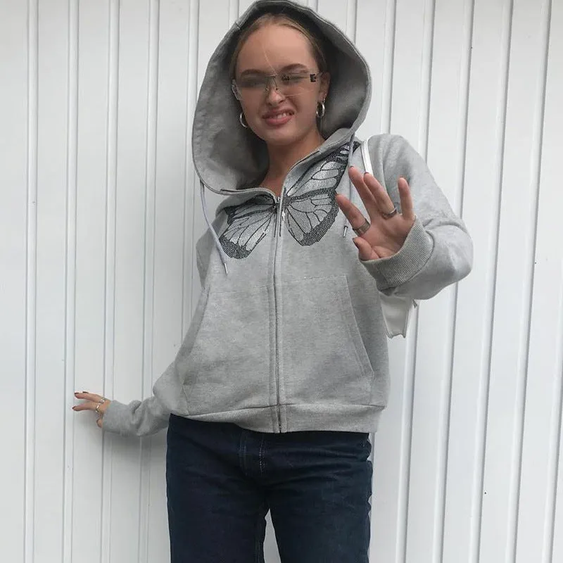 Round Neck Butterfly Beads Shirts Blouses Hoodies Sweatshirts