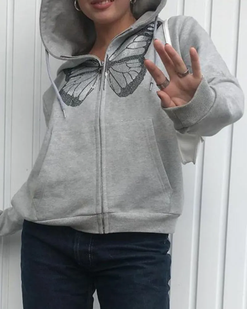 Round Neck Butterfly Beads Shirts Blouses Hoodies Sweatshirts