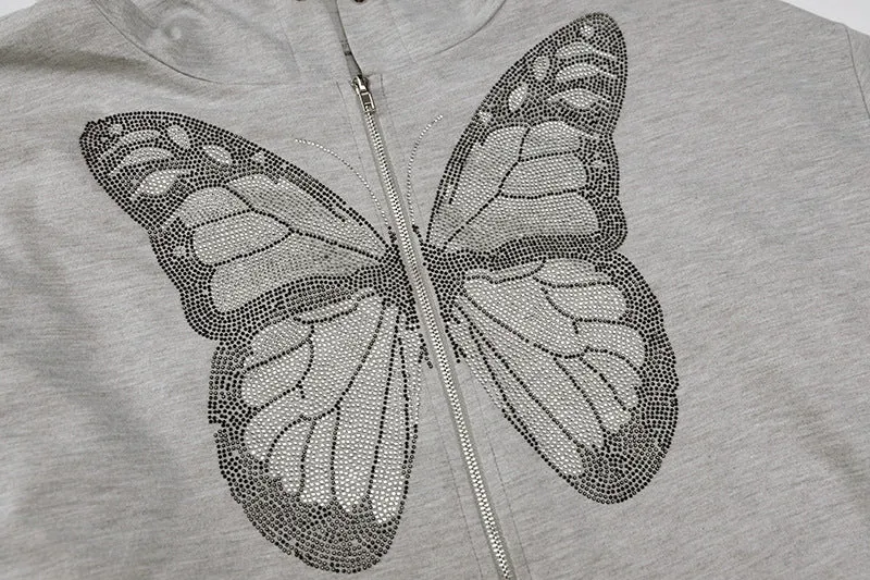 Round Neck Butterfly Beads Shirts Blouses Hoodies Sweatshirts