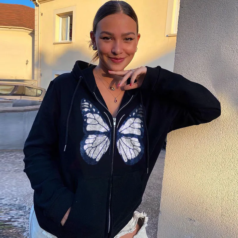 Round Neck Butterfly Beads Shirts Blouses Hoodies Sweatshirts
