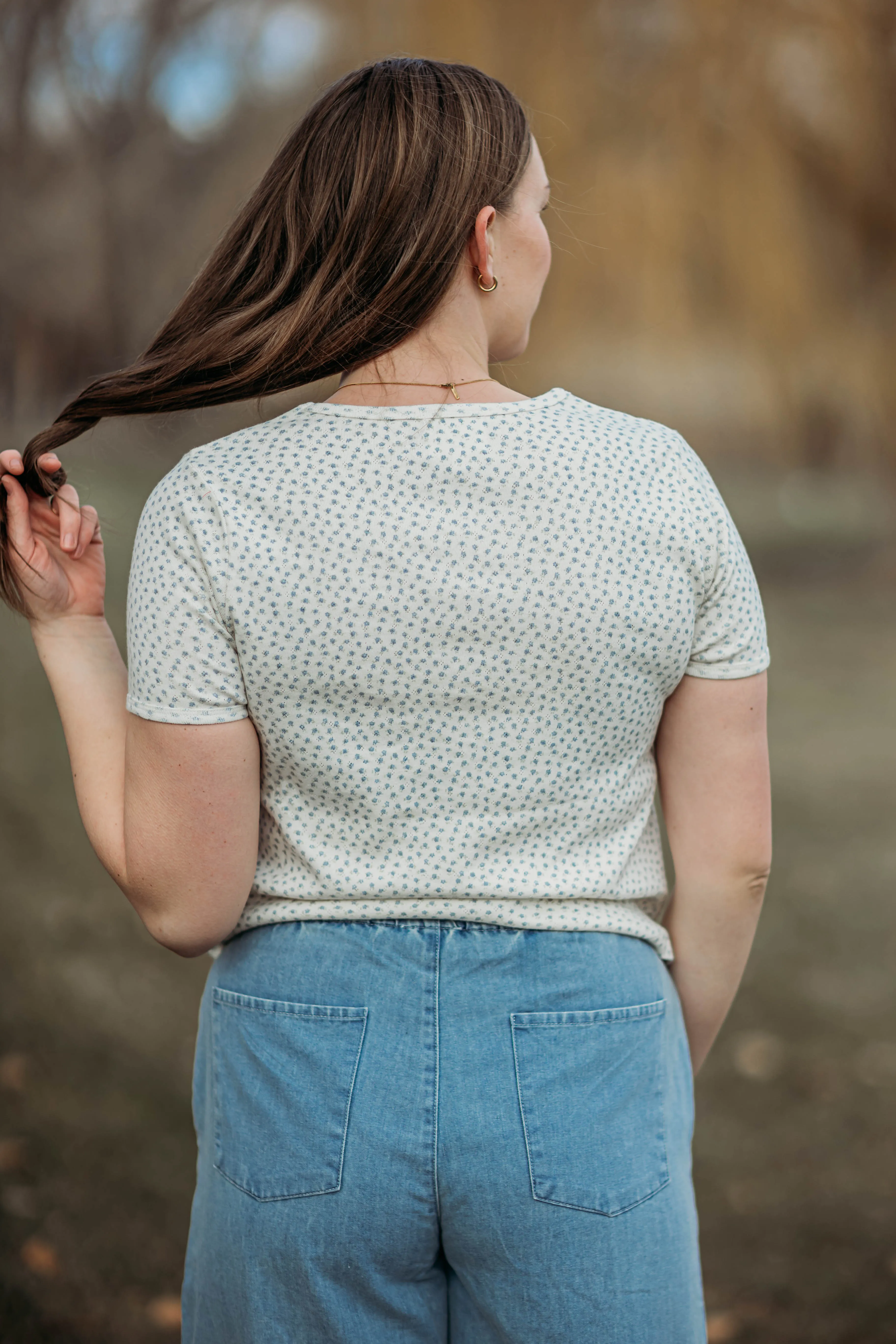 Rue top--blue floral
