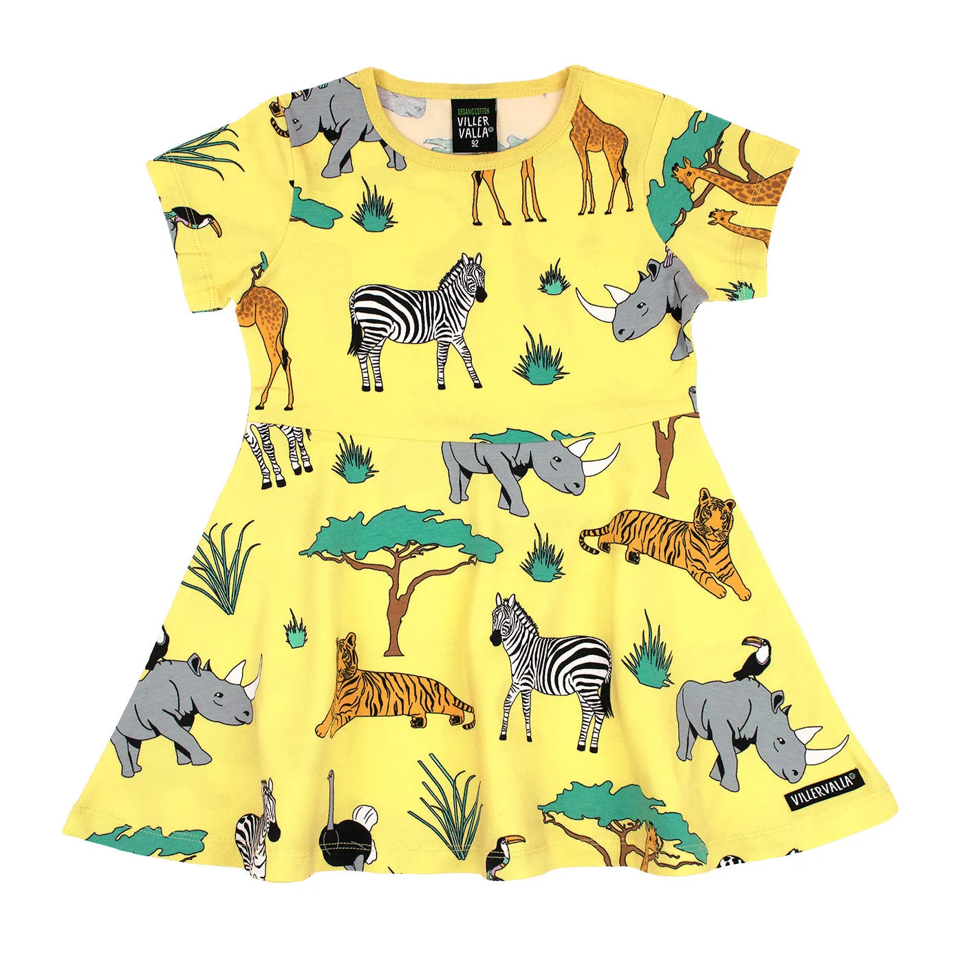 Safari Half Circle Short Sleeve Twirl Dress - Lemon
