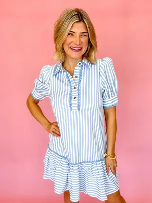 Sail Away Seersucker Dress- Blue