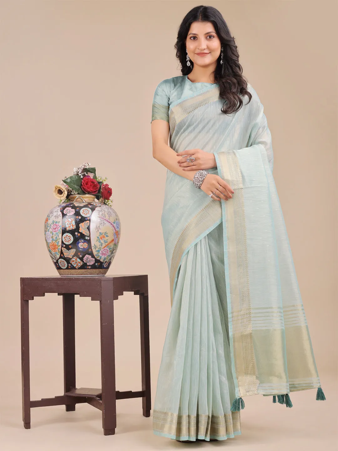 Sea Green Organza Saree