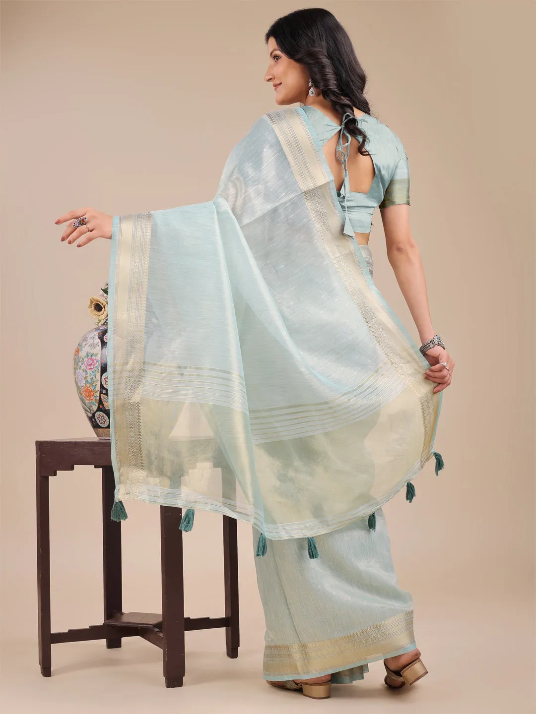 Sea Green Organza Saree