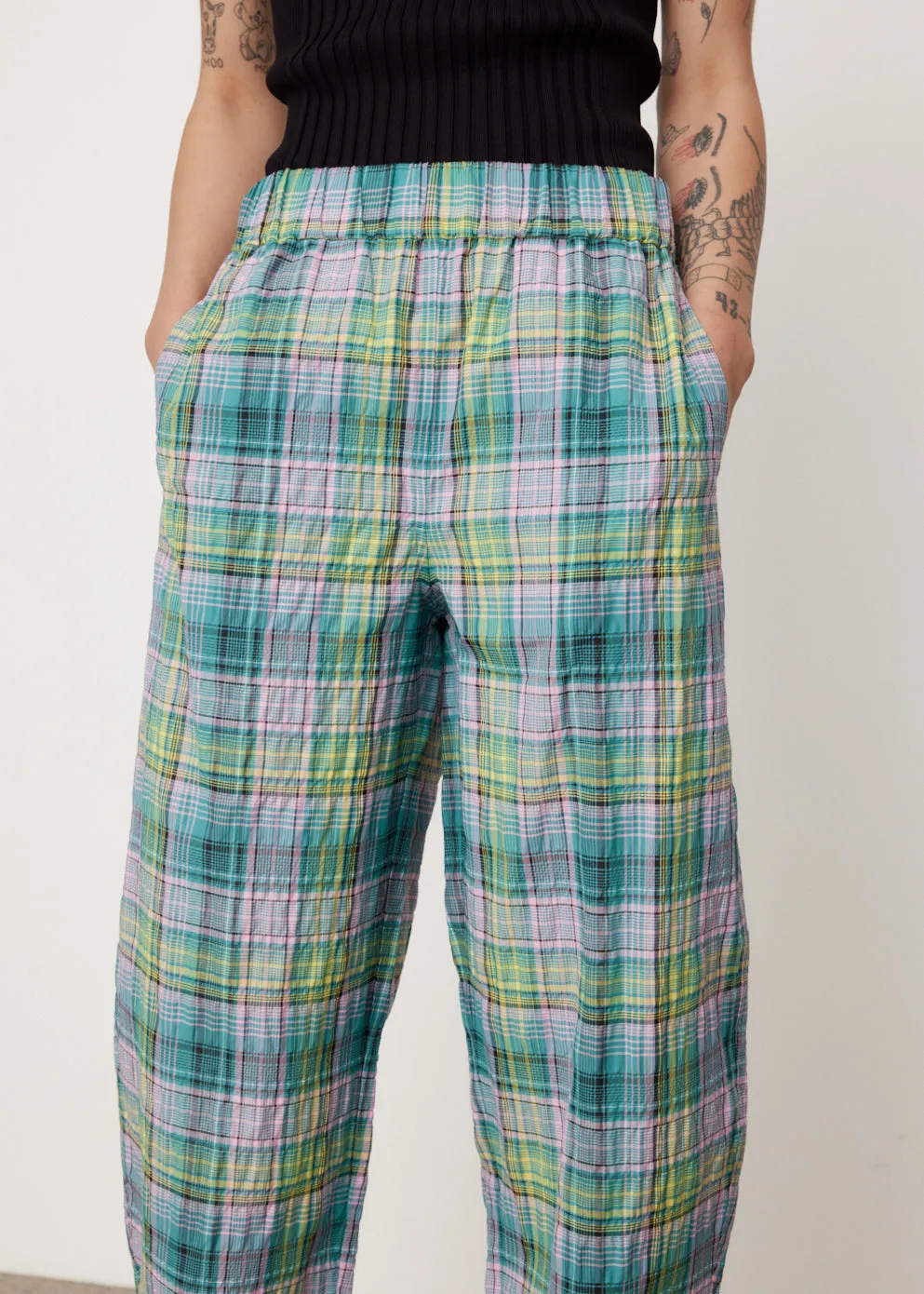 Seersucker Check Elasticated Pants