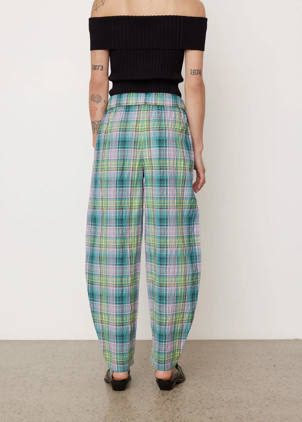 Seersucker Check Elasticated Pants