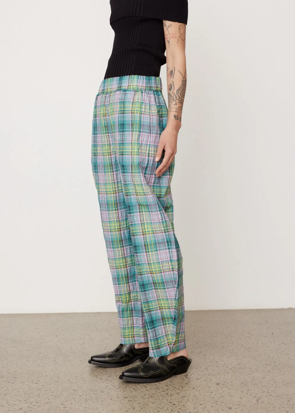 Seersucker Check Elasticated Pants